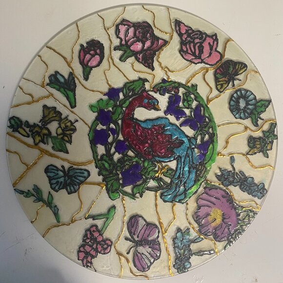 Faux Stained Glass Peacock - Picture 1 of 1